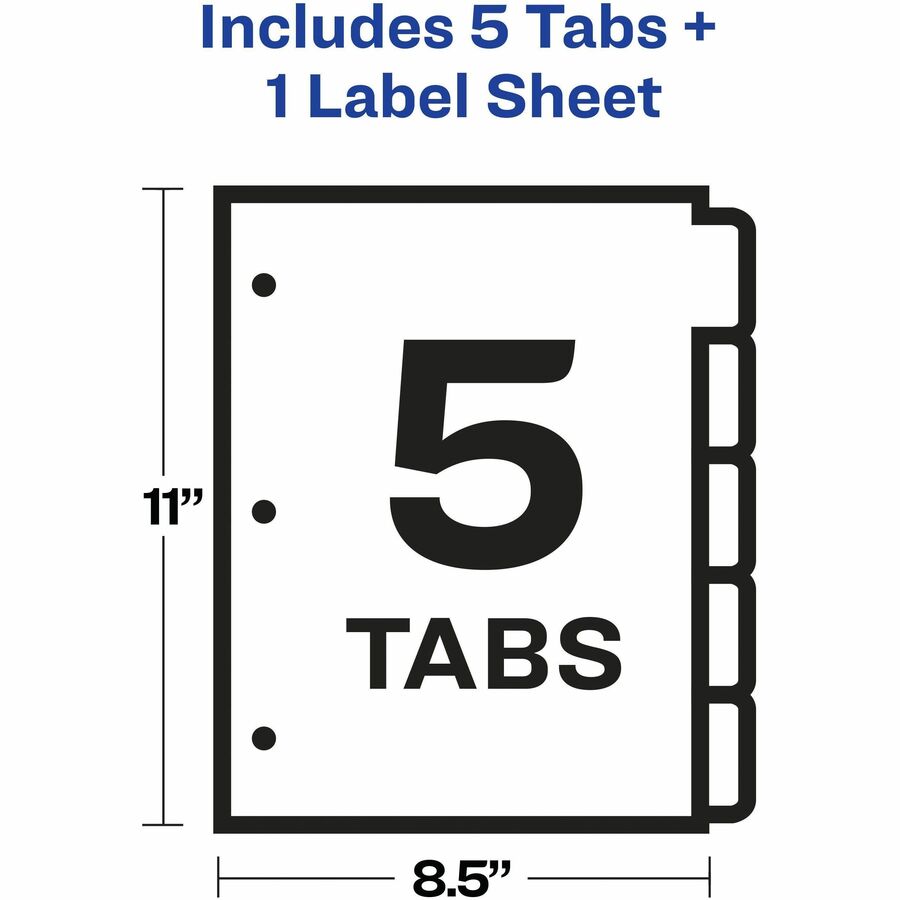 Avery Index Maker Dividers, 5 Tab, 8.5" x 11", White, 3-Hole Punched, Paper, Durable, Tear Resistant, Double-Sided, Reinforced Tabs, Printable, Chlorine-Free, PVC-Free, 5 Dividers per Set
