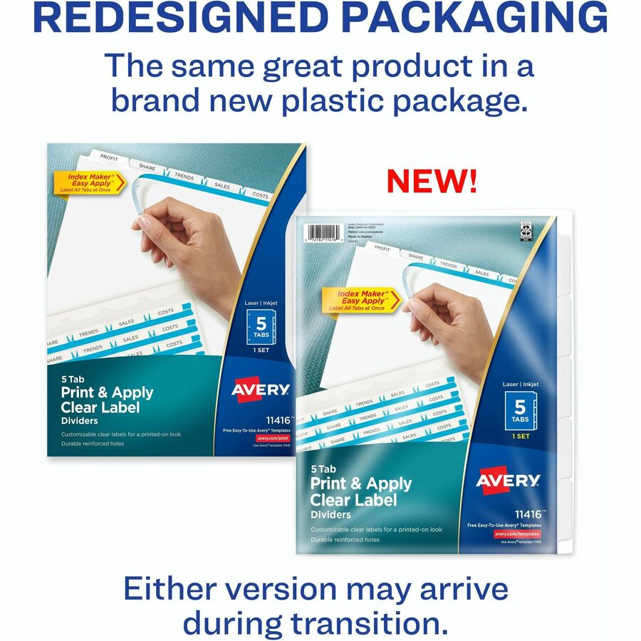 Avery Index Maker Dividers, 5 Tab, 8.5" x 11", White, 3-Hole Punched, Paper, Durable, Tear Resistant, Double-Sided, Reinforced Tabs, Printable, Chlorine-Free, PVC-Free, 5 Dividers per Set