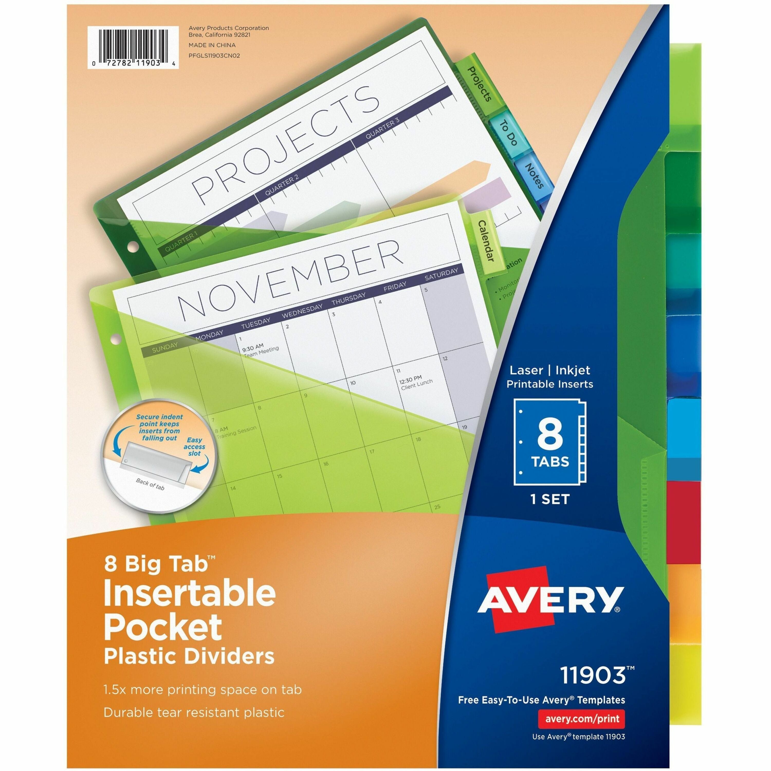 Avery&reg; Big Tab™ Insertable Plastic Dividers with Pocketsfor Laser and Inkjet Printers