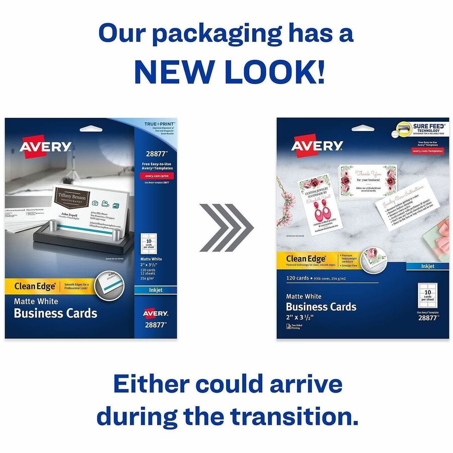 Avery&reg; Clean Edge Business Cards, 2" x 3.5" , White, 120 (28877)
