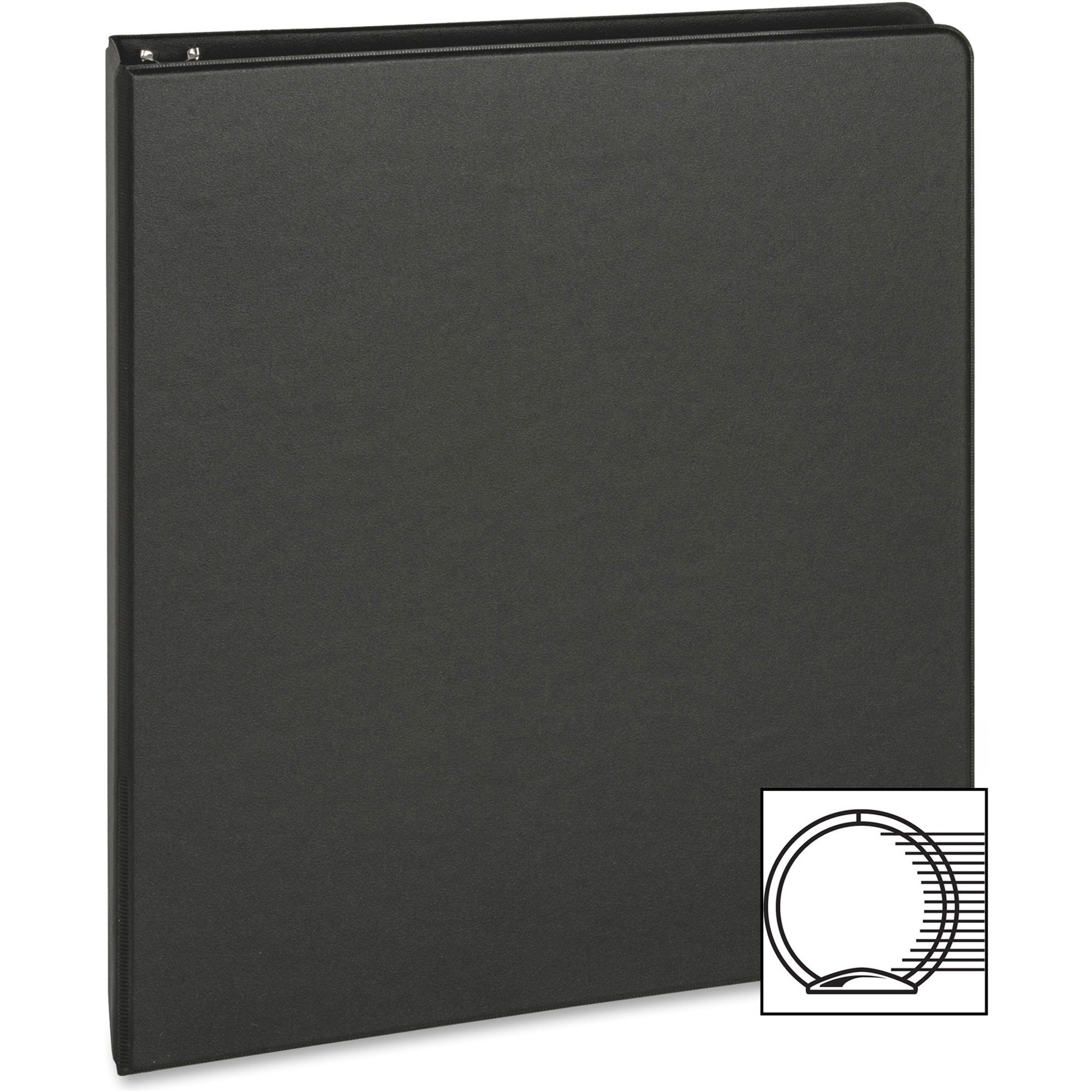 Business Source Basic Round-ring Binder, 1" Capacity, 3 Round Rings, Letter Size (8.5" x 11"), Inside Front & Back Pockets, Black, 1 Each