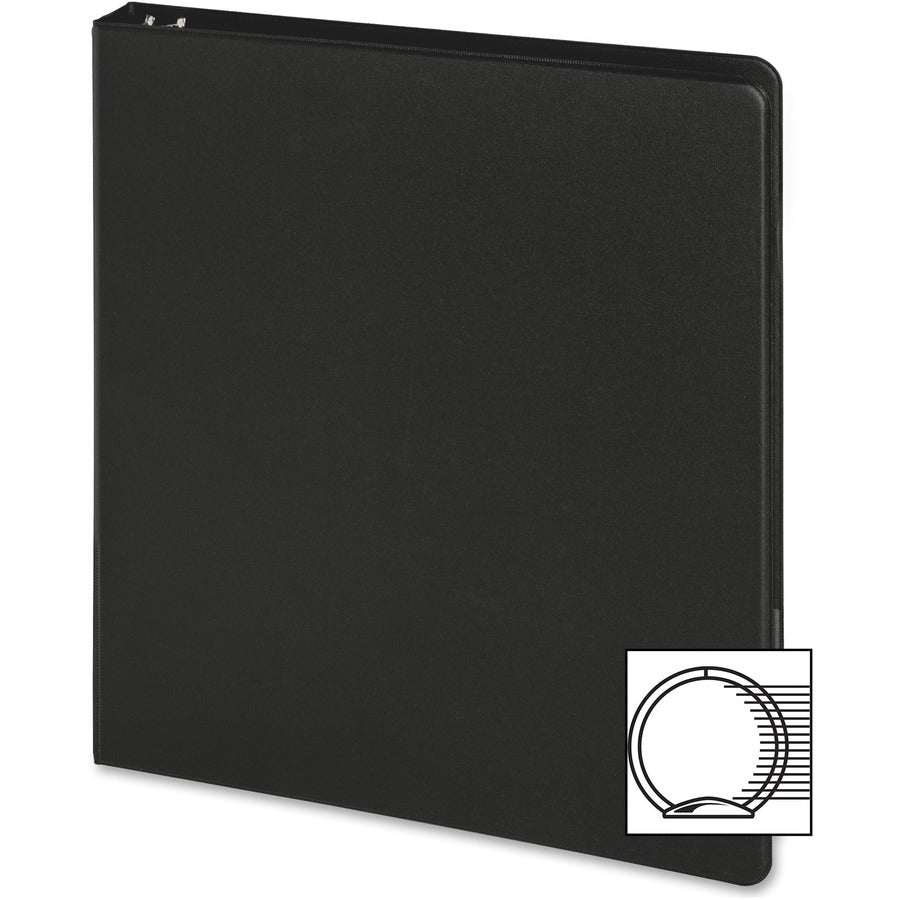 Business Source Basic Round-ring Binder, 1" Capacity, 3 Round Rings, Letter Size (8.5" x 11"), Inside Front & Back Pockets, Black, 1 Each