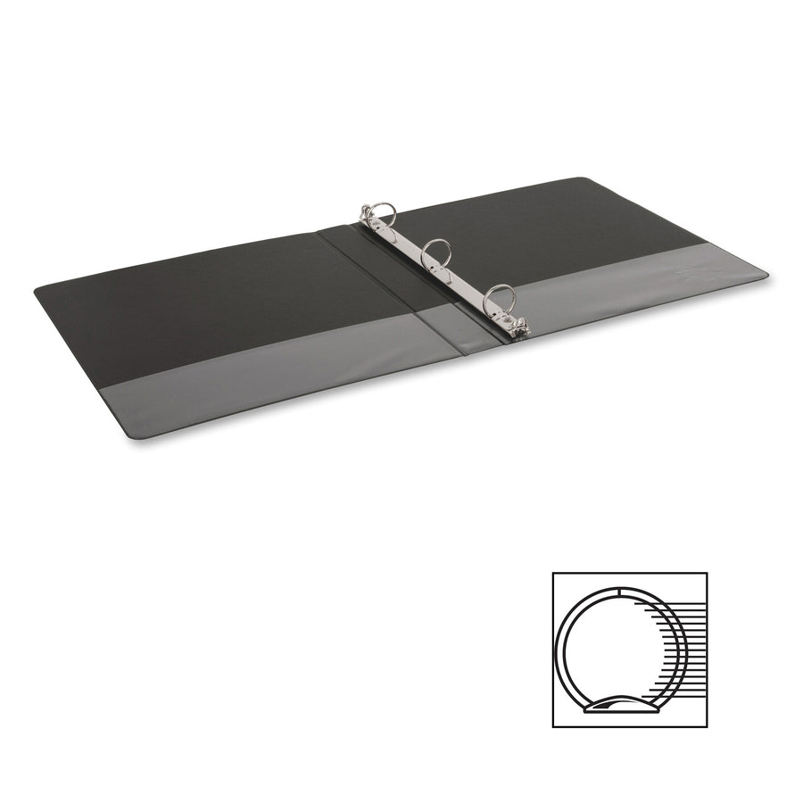 Business Source Basic Round-ring Binder, 1" Capacity, 3 Round Rings, Letter Size (8.5" x 11"), Inside Front & Back Pockets, Black, 1 Each