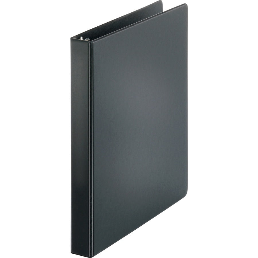 Business Source Basic Round-ring Binder, 1" Capacity, 3 Round Rings, Letter Size (8.5" x 11"), Inside Front & Back Pockets, Black, 1 Each