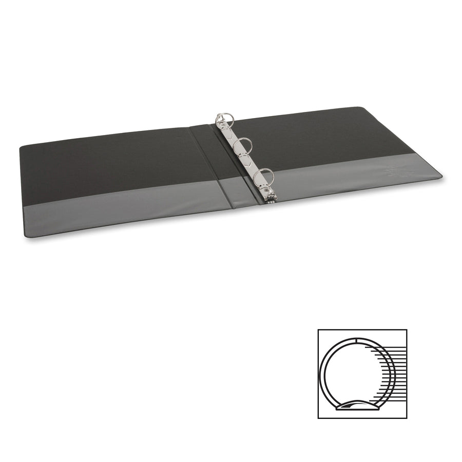 Business Source Basic Round-ring Binder, 1" Capacity, 3 Round Rings, Letter Size (8.5" x 11"), Inside Front & Back Pockets, Black, 1 Each