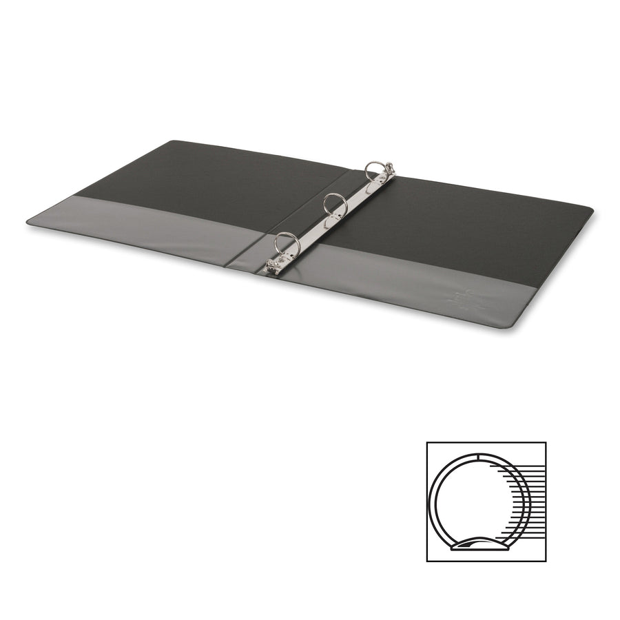 Business Source Basic Round-ring Binder, 1" Capacity, 3 Round Rings, Letter Size (8.5" x 11"), Inside Front & Back Pockets, Black, 1 Each