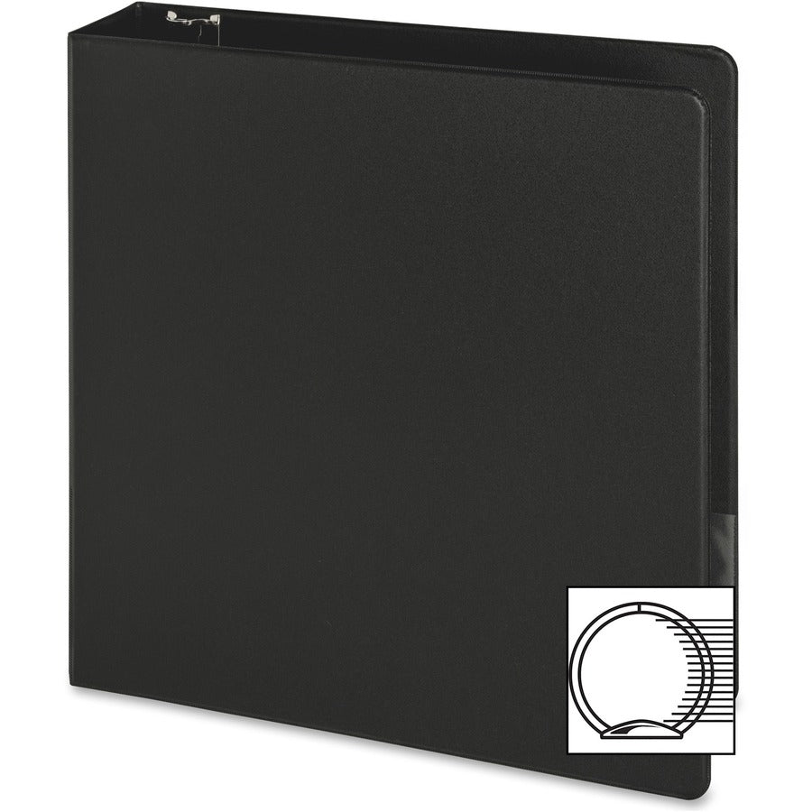 Business Source Basic Round-ring Binder, 2" Capacity, 3 Round Rings, Letter Size (8.5" x 11"), Inside Front & Back Pockets, Black, Vinyl, 1 Each