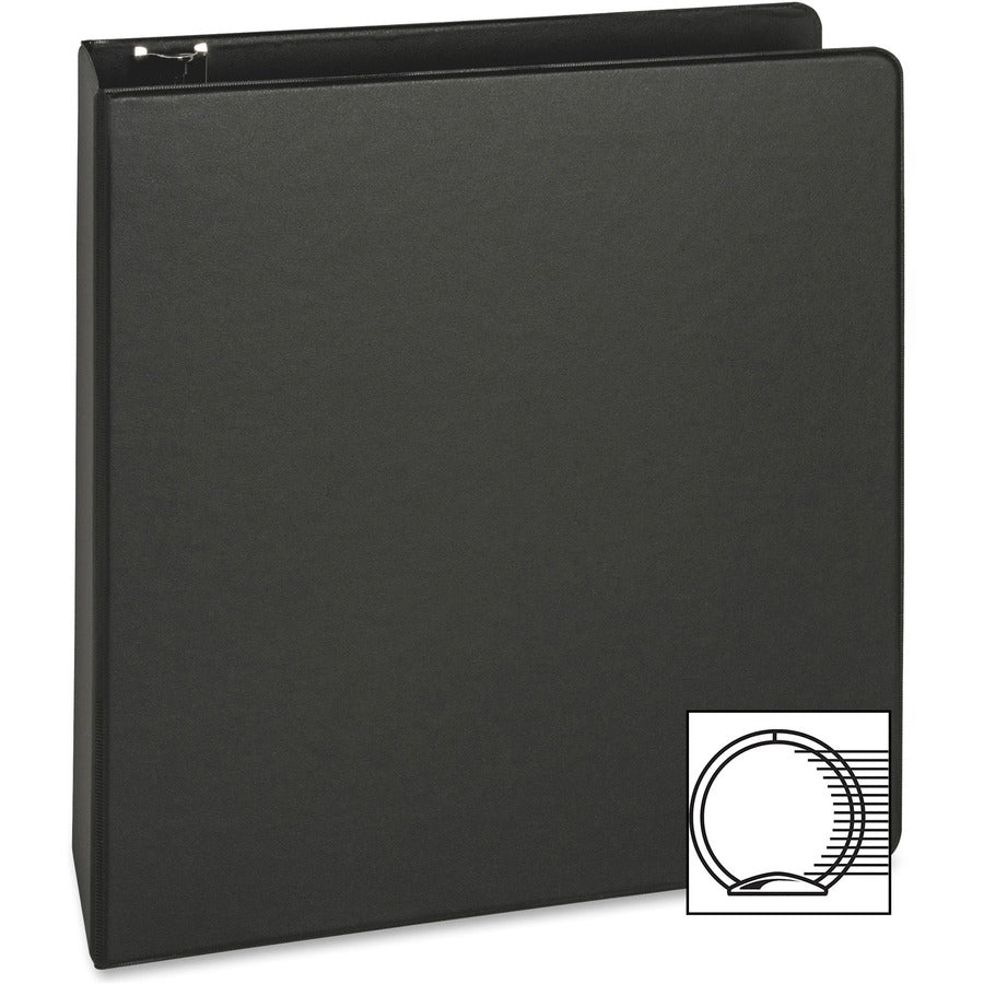 Business Source Basic Round-ring Binder, 2" Capacity, 3 Round Rings, Letter Size (8.5" x 11"), Inside Front & Back Pockets, Black, Vinyl, 1 Each