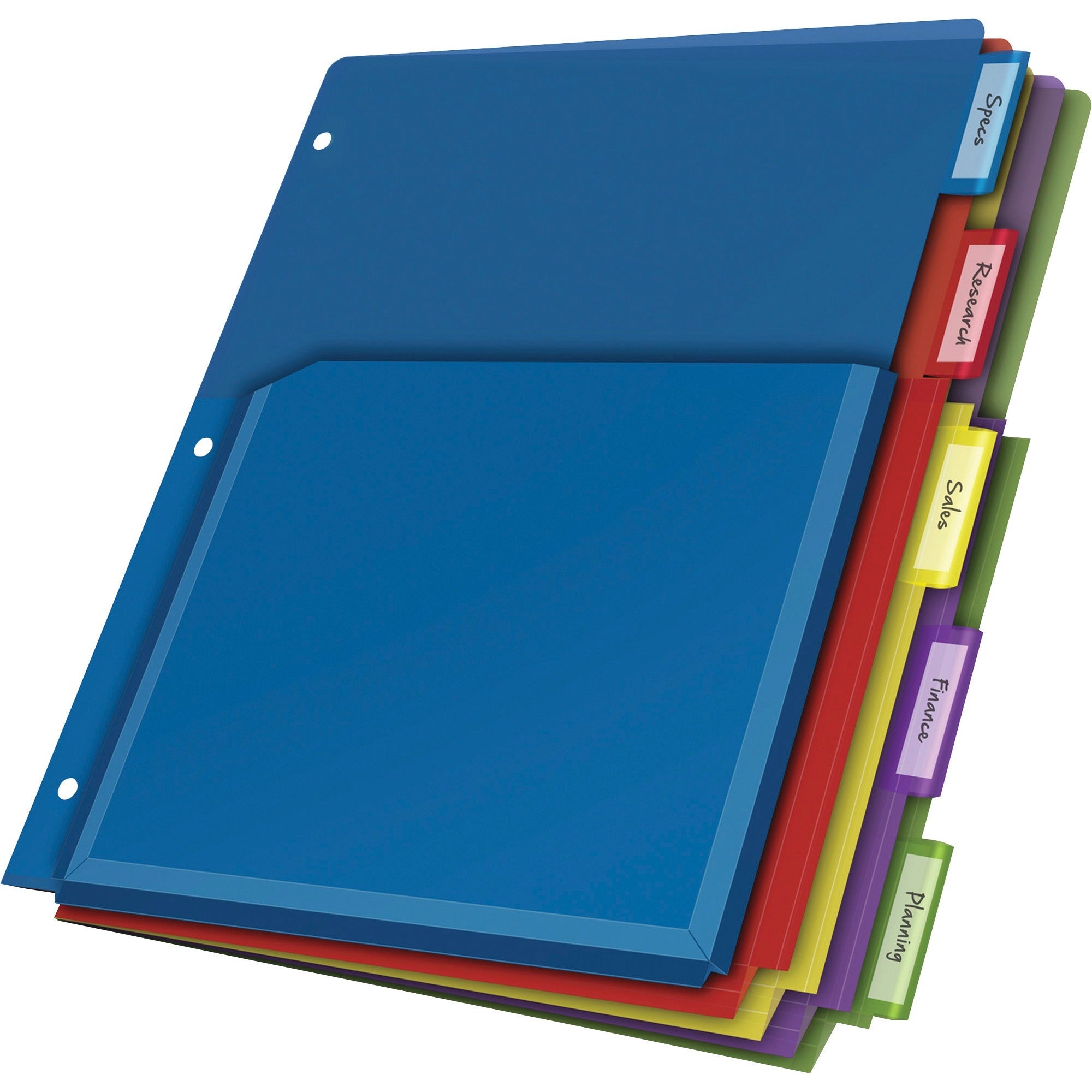 Cardinal Expanding Pocket Poly Divider, 5 Dividers, 5 Multicolor Tabs, Letter Size, 3-Hole Punched, Translucent, 1 Set