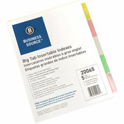 Business Source Reinforced Insertable Tab Indexes, 5 Multicolored Tabs, Letter Size, 8.5" x 11", 3-Hole Punched, Buff Dividers, 1 Set