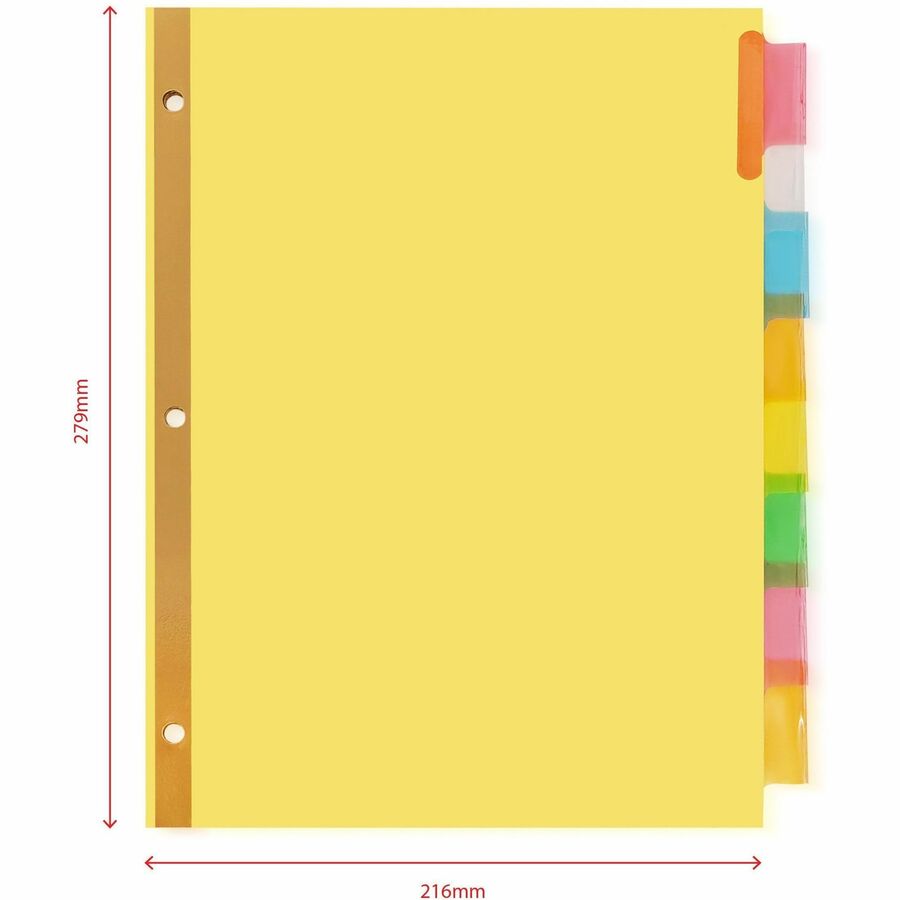 Business Source Reinforced Insertable Tab Indexes, 8 Dividers, 8 Multicolored Tabs, Letter Size, 3-Hole Punched, Buff with Manila Tabs, Mylar Reinforced, 1 Set