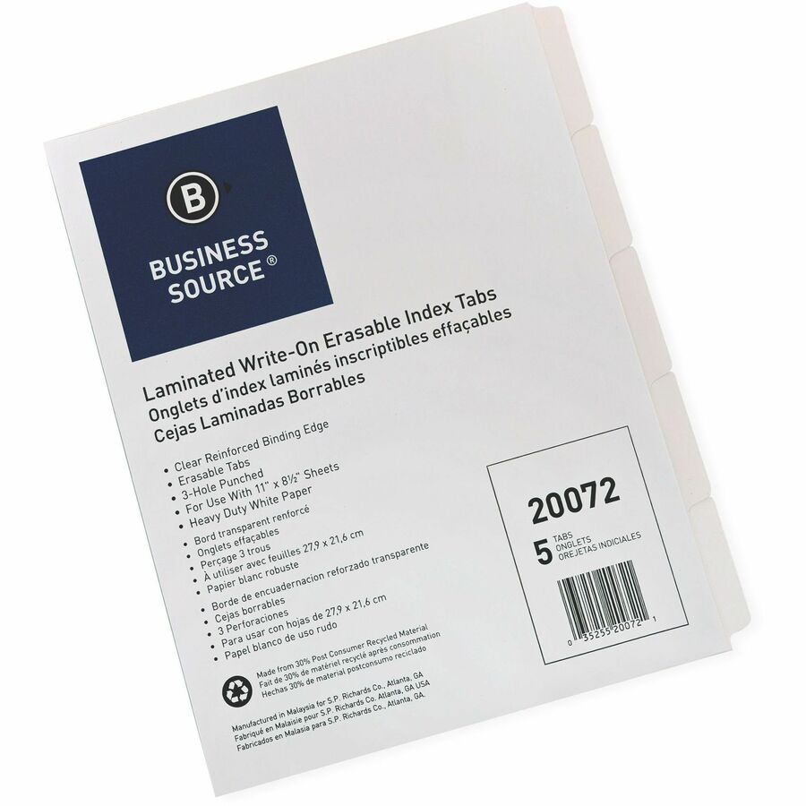 Business Source 3-Ring 5-Tab Erasable Tab Indexes