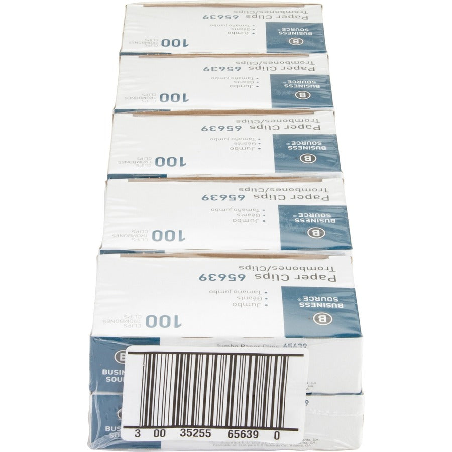Business Source Paper Clips - Jumbo - Silver - Steel - 100/Box - 10 / Pack