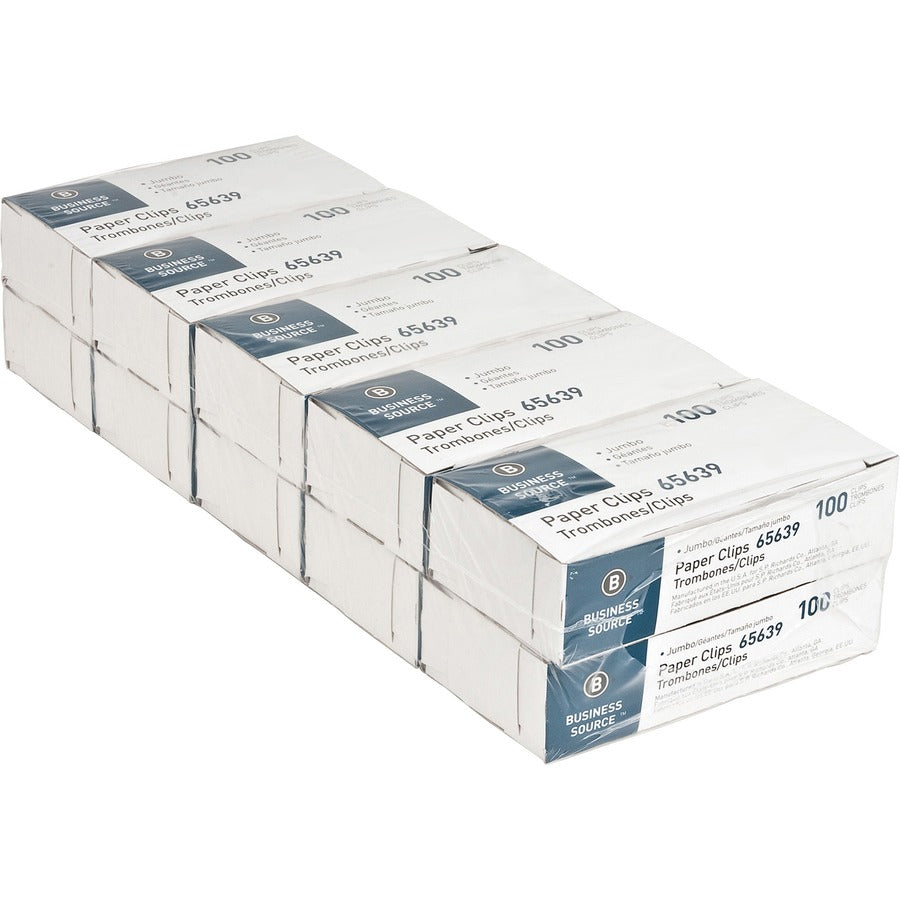 Business Source Paper Clips - Jumbo - Silver - Steel - 100/Box - 10 / Pack