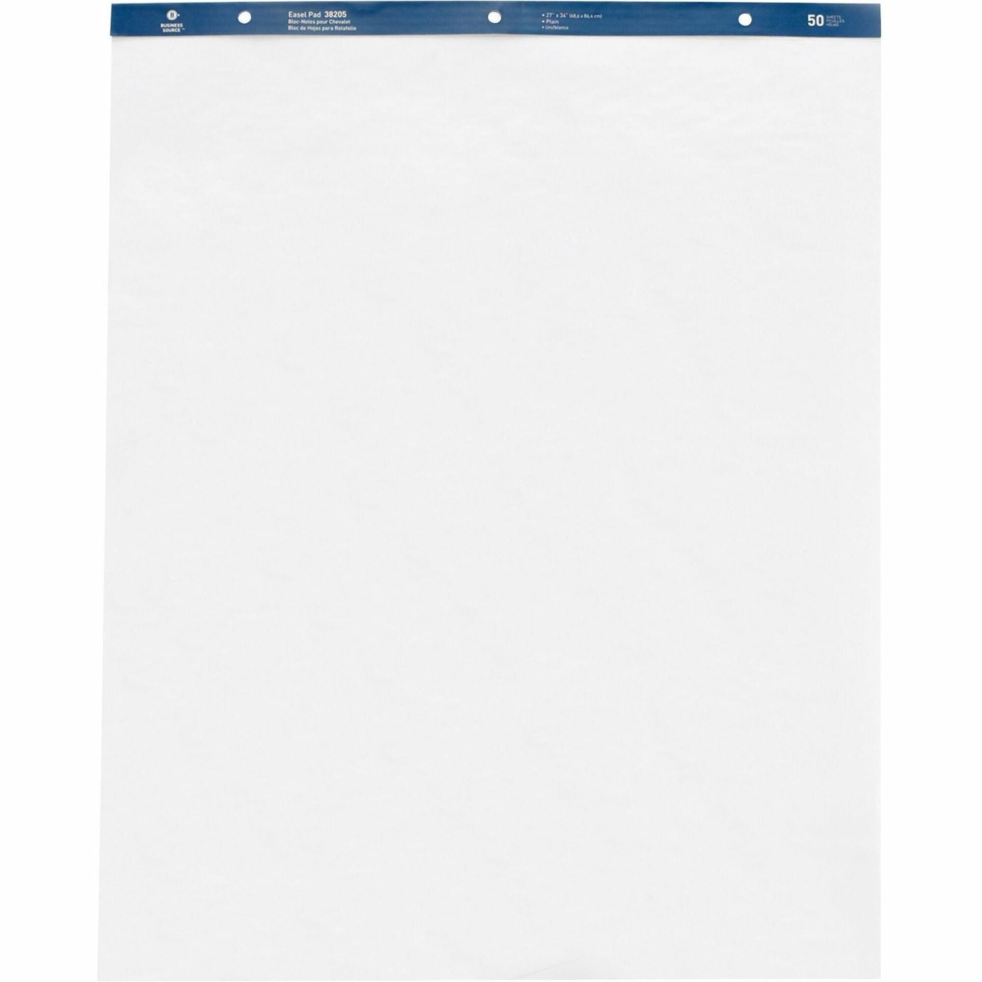Business Source Standard Easel Pad - 50 Sheets - Plain - 15 lb Basis Weight - 27" x 34" Sheet Size - White Paper - Perforated - 4 / Carton