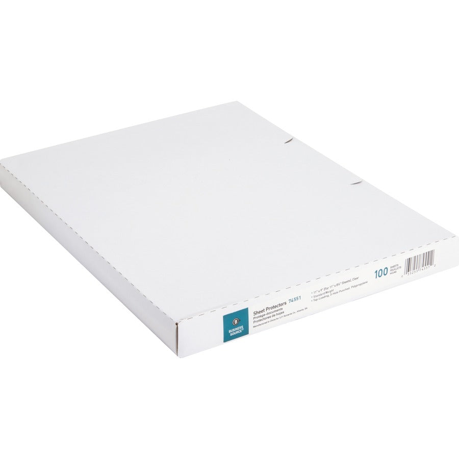 Business Source Top-Loading Poly Sheet Protectors - 11" Height x 9" Width x 1.9 mil Thickness - For Letter 8 1/2" x 11" Sheet - 3 x Holes - Ring Binder - Rectangular - Clear - Polypropylene - 100 / Box