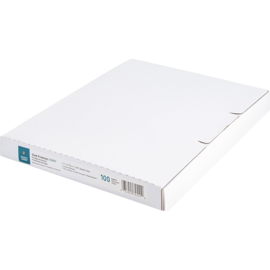 Business Source Top-Loading Poly Sheet Protectors - 11" Height x 9" Width x 1.9 mil Thickness - For Letter 8 1/2" x 11" Sheet - 3 x Holes - Ring Binder - Rectangular - Clear - Polypropylene - 100 / Box