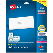 Avery Easy Peel Address Labels, 1" x 2-5/8", Rectangle, White, Matte, Laser, Permanent Adhesive, Jam & Smudge Resistant, 30 Labels/Sheet, 25 Sheets, 750 Labels/Pack