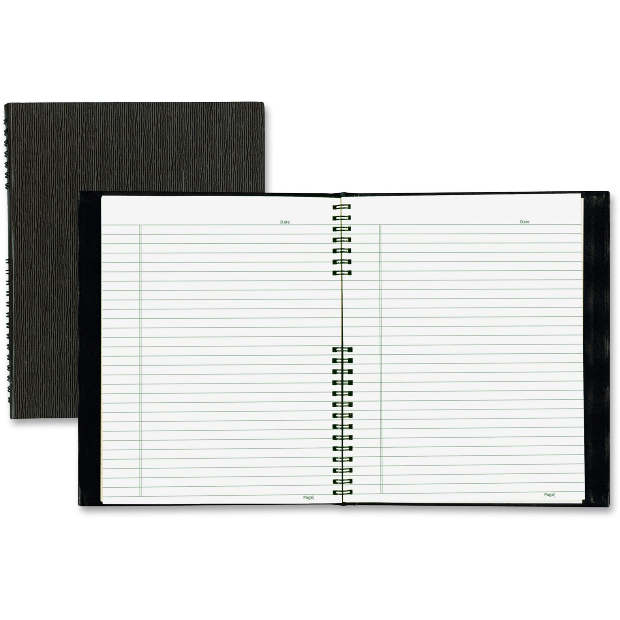 200 Sheets - Twin Wirebound - Ruled Margin - Letter - 8 1/2" x 11" Sheet Size - Black Cover - Pocket, Hard Cover, Index Sheet, Micro Perforated, Self-adhesive Tab - Recycled - 1 Each
