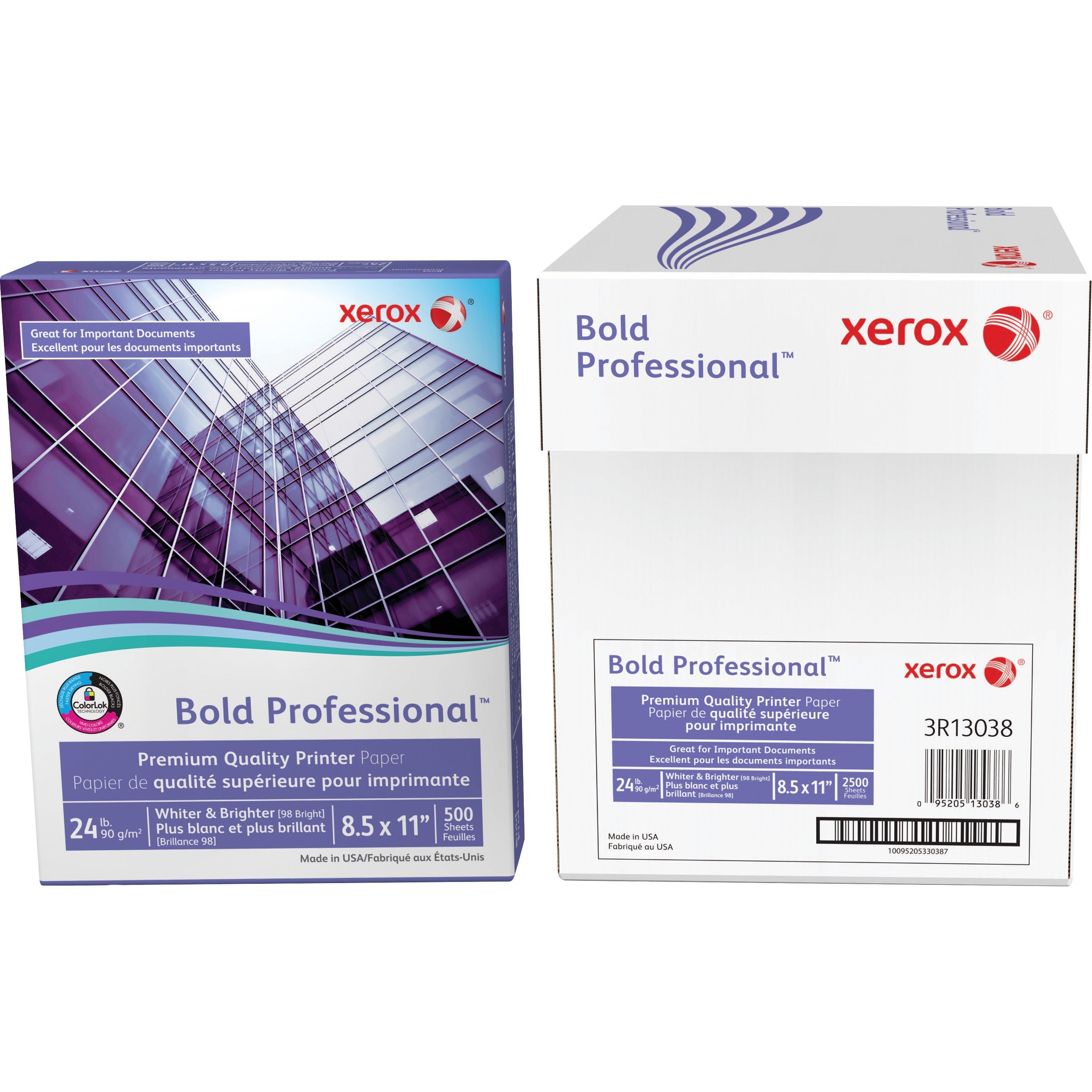 Letter - 8 1/2" x 11" - 24 lb Basis Weight - Chlorine-free, Acid-free, ColorLok Technology, Jam-free - White - 500 / Ream