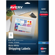 8 1/2" Width x 11" Length - Permanent Adhesive - Inkjet - Matte - White - Paper - Permanent Adhesive, Customizable - 1 / Sheet - 20 Total Sheets - 20 Total Label(s) - 20 / Pack
