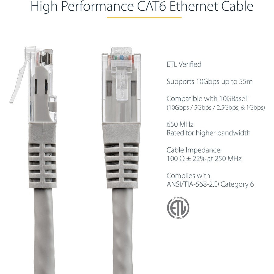 StarTech.com 10ft Gray Molded Cat6 UTP Patch Cable ETL Verified