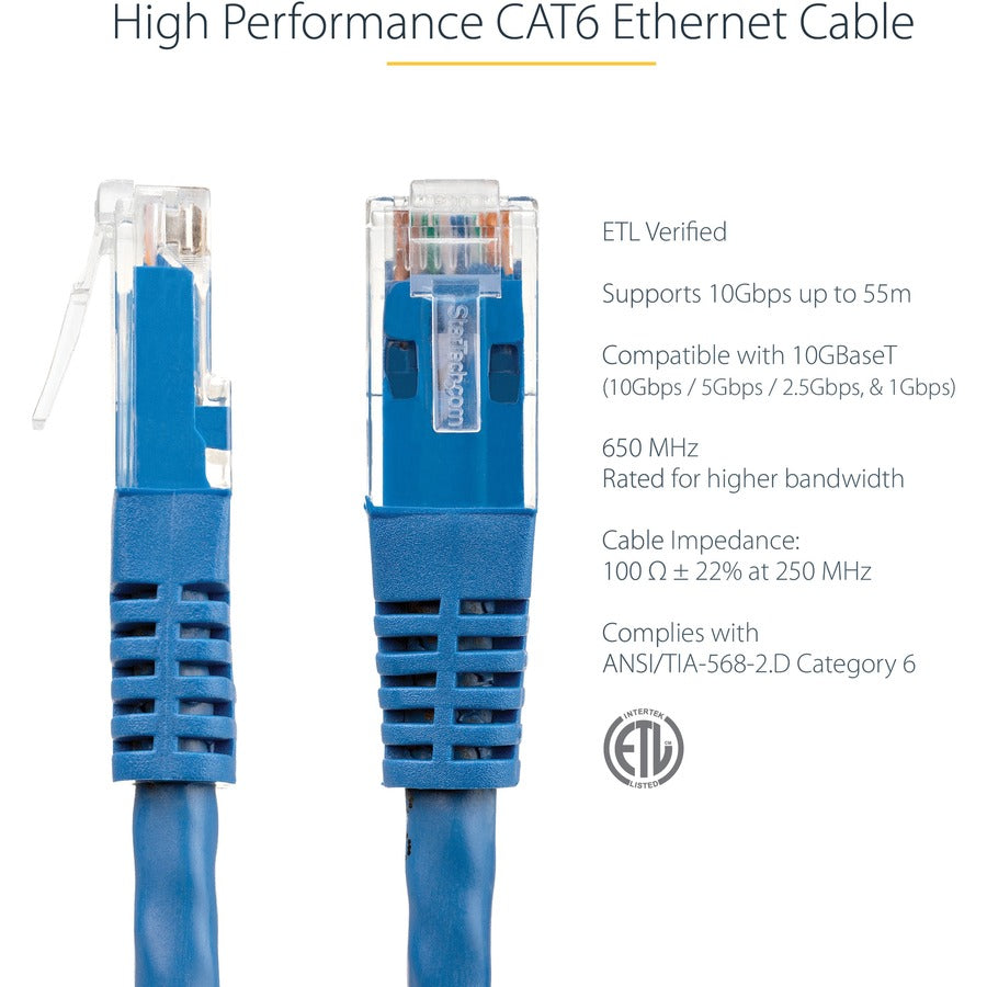 StarTech.com 6ft Blue Molded Cat6 UTP Patch Cable ETL Verified