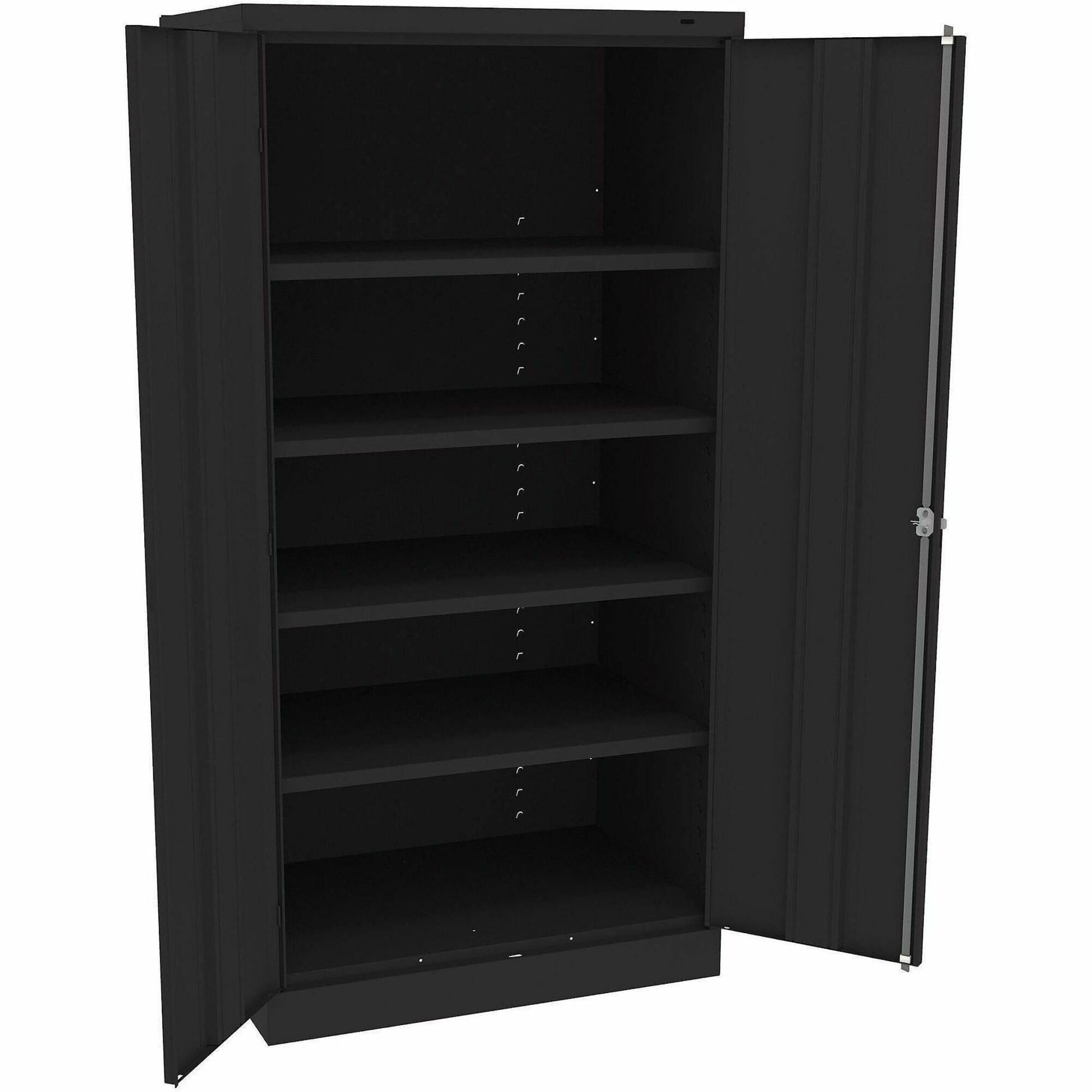Tennsco Standard Black Storage Cabinet, 36"W x 24"D x 72"H, 5 Shelves (4 Adjustable, 1 Fixed), 2 Doors, Steel, Powder Coated, Locking Handle, Reinforced, Durable, 1 Each