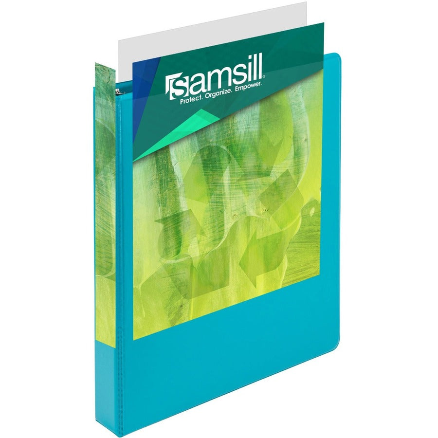 Samsill Earth's Choice Plant-based View Binders, 1" Capacity, Letter Size, 3 Round Rings, 2 Internal Pockets, Turquoise, 2 Pack
