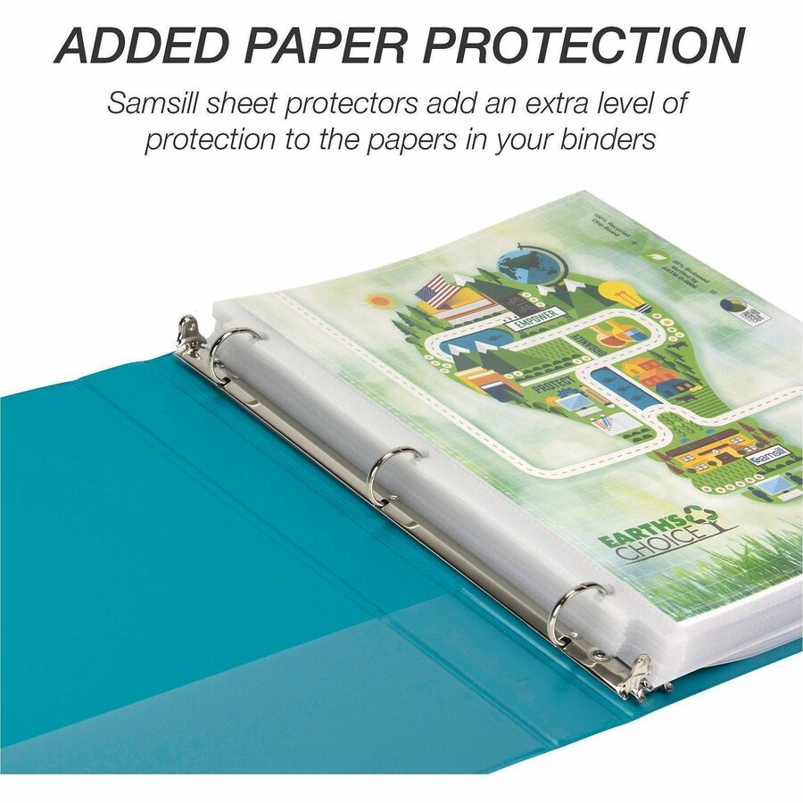 Samsill Earth's Choice Plant-based View Binders, 1" Capacity, Letter Size, 3 Round Rings, 2 Internal Pockets, Turquoise, 2 Pack