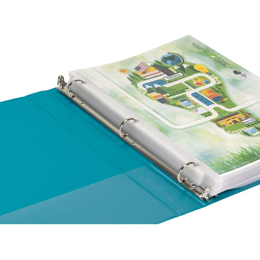 Samsill Earth's Choice Plant-based View Binders, 1" Capacity, Letter Size, 3 Round Rings, 2 Internal Pockets, Turquoise, 2 Pack