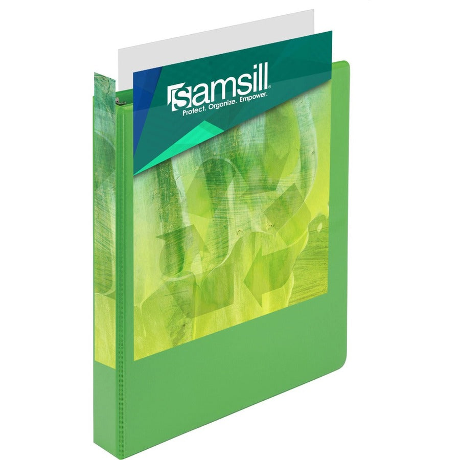 Samsill Earth's Choice Plant-based View Binders, 1" Capacity, Letter Size, 3 Round Rings, 2 Internal Pockets, Lime, Durable, Recycled, Clear Overlay, 2 Pack