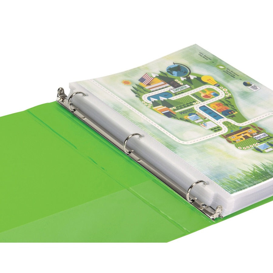 Samsill Earth's Choice Plant-based View Binders, 1" Capacity, Letter Size, 3 Round Rings, 2 Internal Pockets, Lime, Durable, Recycled, Clear Overlay, 2 Pack