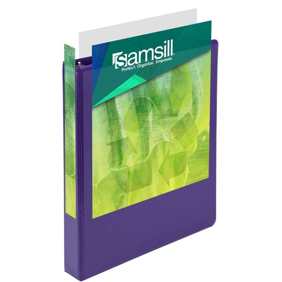Samsill Earth's Choice Plant-based View Binders, 1" Capacity, 3 Round Rings, Letter Size, 200 Sheet Capacity, 2 Internal Pockets, Purple, 2 Pack