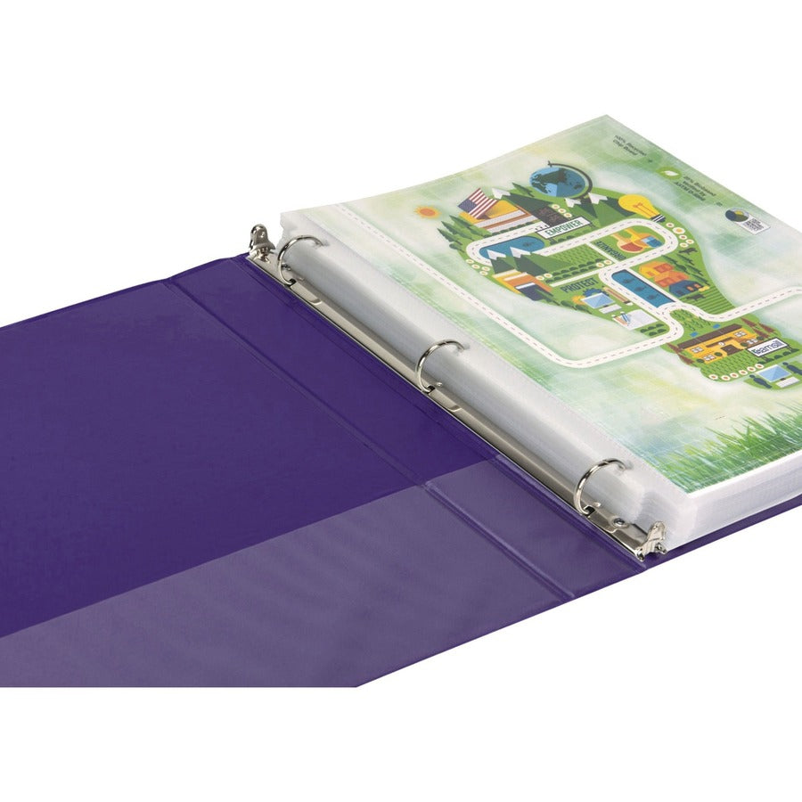 Samsill Earth's Choice Plant-based View Binders, 1" Capacity, 3 Round Rings, Letter Size, 200 Sheet Capacity, 2 Internal Pockets, Purple, 2 Pack