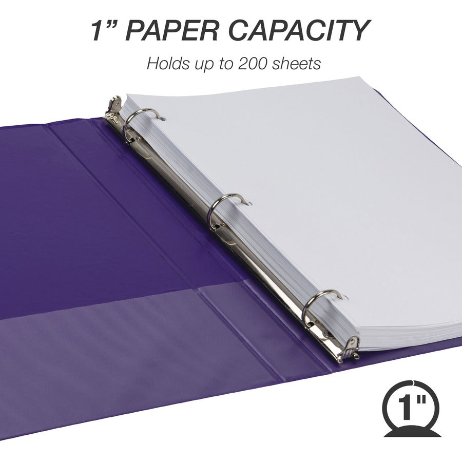 Samsill Earth's Choice Plant-based View Binders, 1" Capacity, 3 Round Rings, Letter Size, 200 Sheet Capacity, 2 Internal Pockets, Purple, 2 Pack