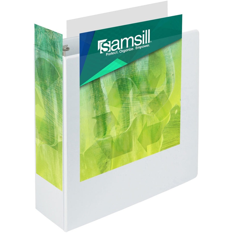 Samsill Earth's Choice Plant-based Durable View Binder, 4" Capacity, 3 Round Rings, Letter Size, Holds 675 Sheets, 2 Internal Pockets, White, 1 Each