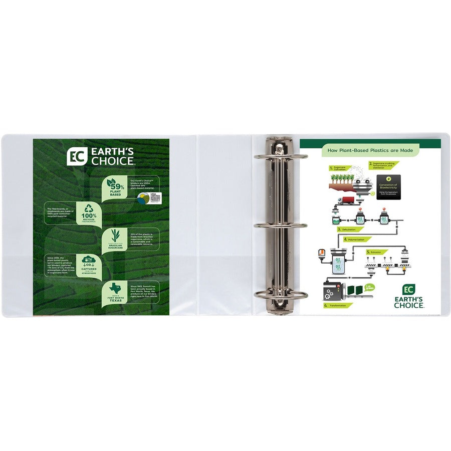 Samsill Earth's Choice Plant-based Durable View Binder, 4" Capacity, 3 Round Rings, Letter Size, Holds 675 Sheets, 2 Internal Pockets, White, 1 Each