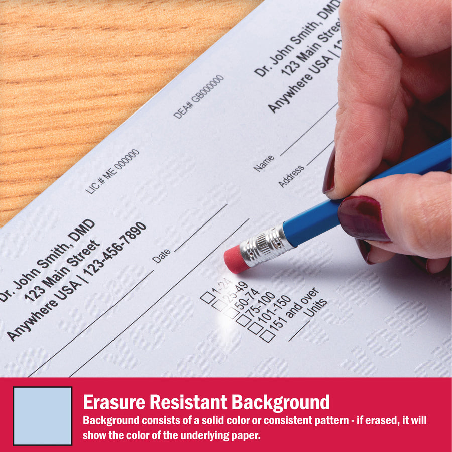 Letter - 8 1/2" x 11" - 24 lb Basis Weight - Tamper Resistant, Watermarked, Chemical Reactive, CMS Approved - Blue - 500 / Ream