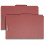 Smead Legal Size 2/5 Tab Cut Recycled Pressboard Classification Folders, 2" Expansion, 6 Fasteners, 2 Dividers, Red, Heavy Duty, Tear Resistant, 100% Recycled, 10/Box