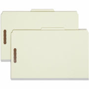 Smead Legal Size 2/5 Tab Cut Recycled Pressboard Classification Folders, 2" Expansion, 6 Fasteners, 2 Dividers, Gray/Green, 25 pt., Heavy Duty, Tear Resistant Gusset, 10/Box