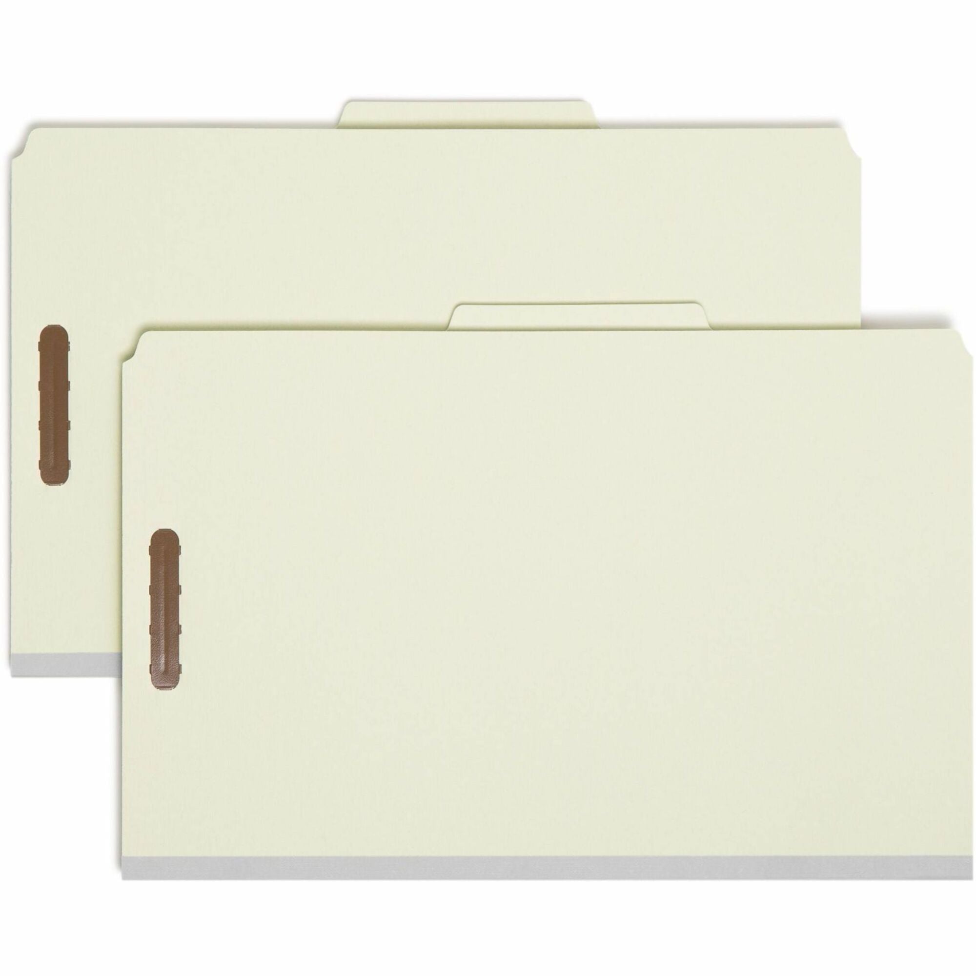 Smead Legal Size 2/5 Tab Cut Recycled Pressboard Classification Folders, 2" Expansion, 6 Fasteners, 2 Dividers, Gray/Green, 25 pt., Heavy Duty, Tear Resistant Gusset, 10/Box