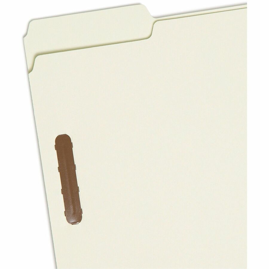 Smead 1/3 Tab Cut Letter Size Recycled Fastener Folders, 3" Expansion, 2 Fasteners, Assorted Tab Positions, Pressboard, Gray/Green, Reinforced Gusset, 25 per Box