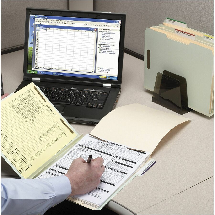 Smead 1/3 Tab Cut Letter Size Recycled Fastener Folders, 8.5" x 11", 1" Expansion, 2 x 2" Fasteners, Assorted Top Tabs, Pressboard, Gray/Green, Tear Resistant Gusset, 25/Box