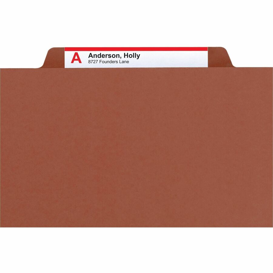 Smead 2/5 Tab Cut Letter Size Recycled Pressboard Classification Folders, 2" Expansion, 2 Dividers, 2 Fasteners, Red, 10/Box