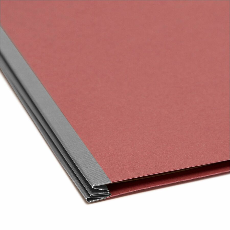 Smead 2/5 Tab Cut Letter Size Recycled Pressboard Classification Folders, 2" Expansion, 2 Dividers, 2 Fasteners, Red, 10/Box