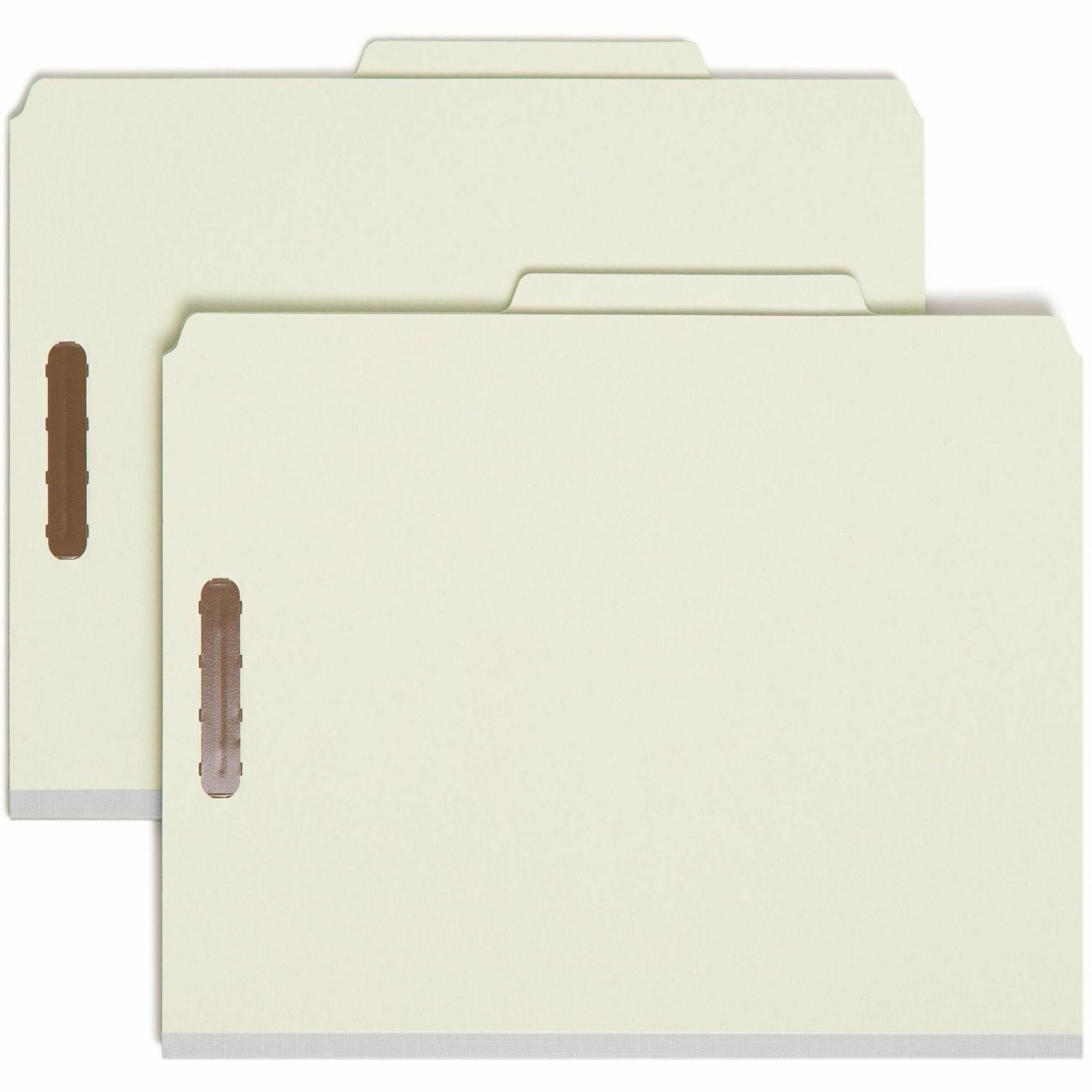 Smead 2/5 Tab Cut Letter Size Recycled Pressboard Classification Folder, 1 Divider, 4 Fasteners, 2" Expansion, Gray/Green, 25 pt., Heavy Duty, Tear Resistant, 100% Recycled, 10/Box