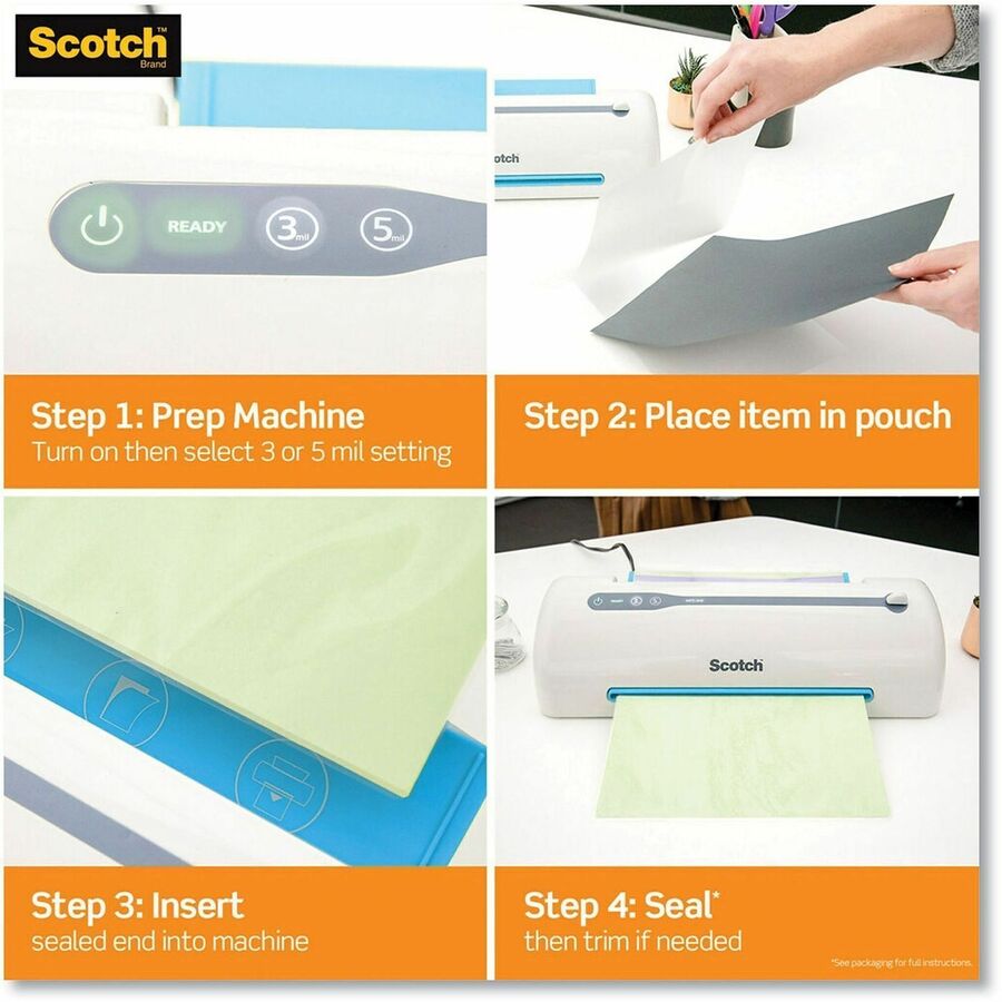 Scotch Thermal Laminating Pouches - Laminating Pouch/Sheet Size: 2.40" Width x 4.20" Length x 5 mil Thickness - Glossy - for Photo, ID Badge, Document, Lists, Card - Double Sided, Photo-safe - Clear - 10 / Pack