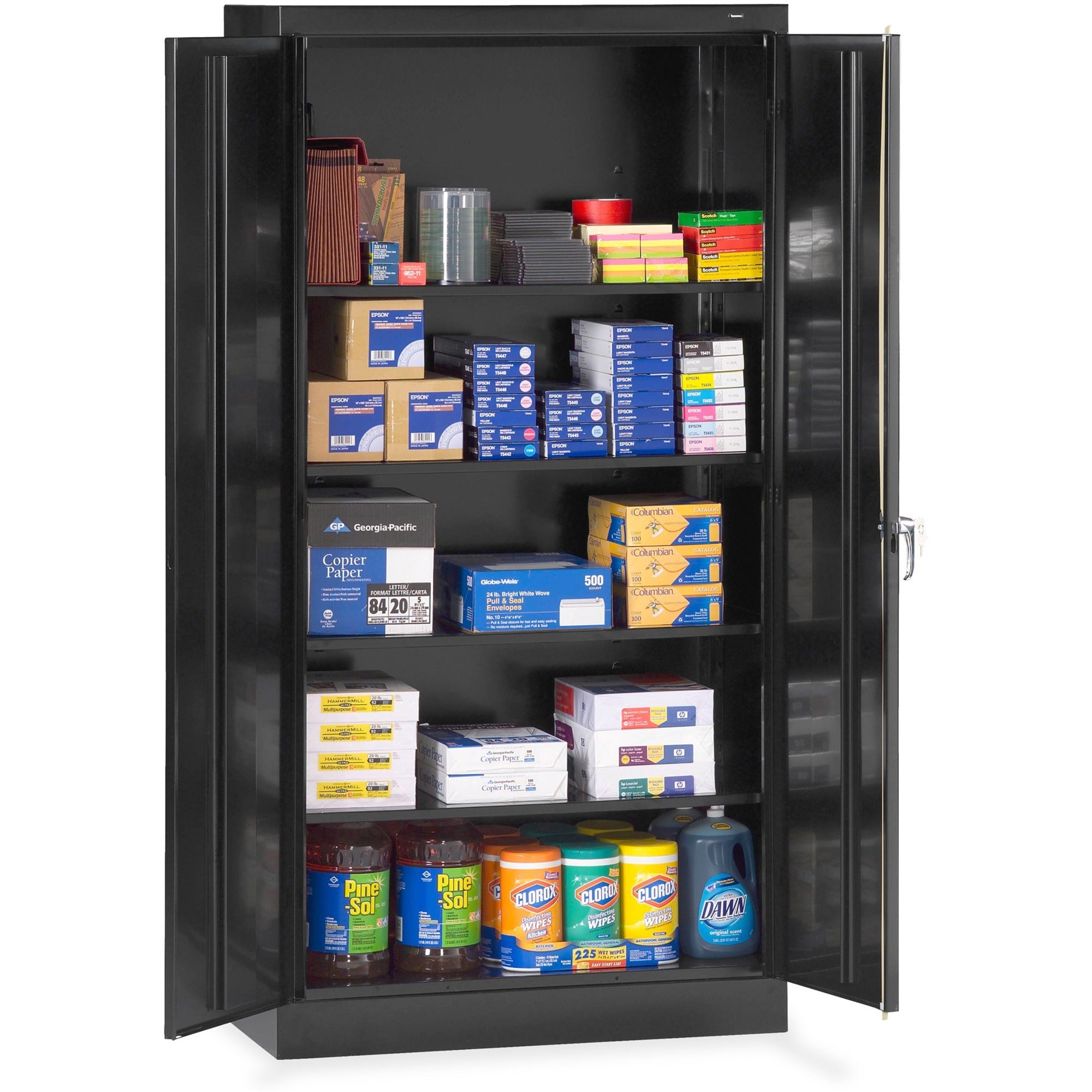 Tennsco Standard Black Storage Cabinet, 36"W x 18"D x 72"H, 5 Shelves (4 Adjustable, 1 Fixed), 2 Doors, Steel, Powder Coated, 1 Each