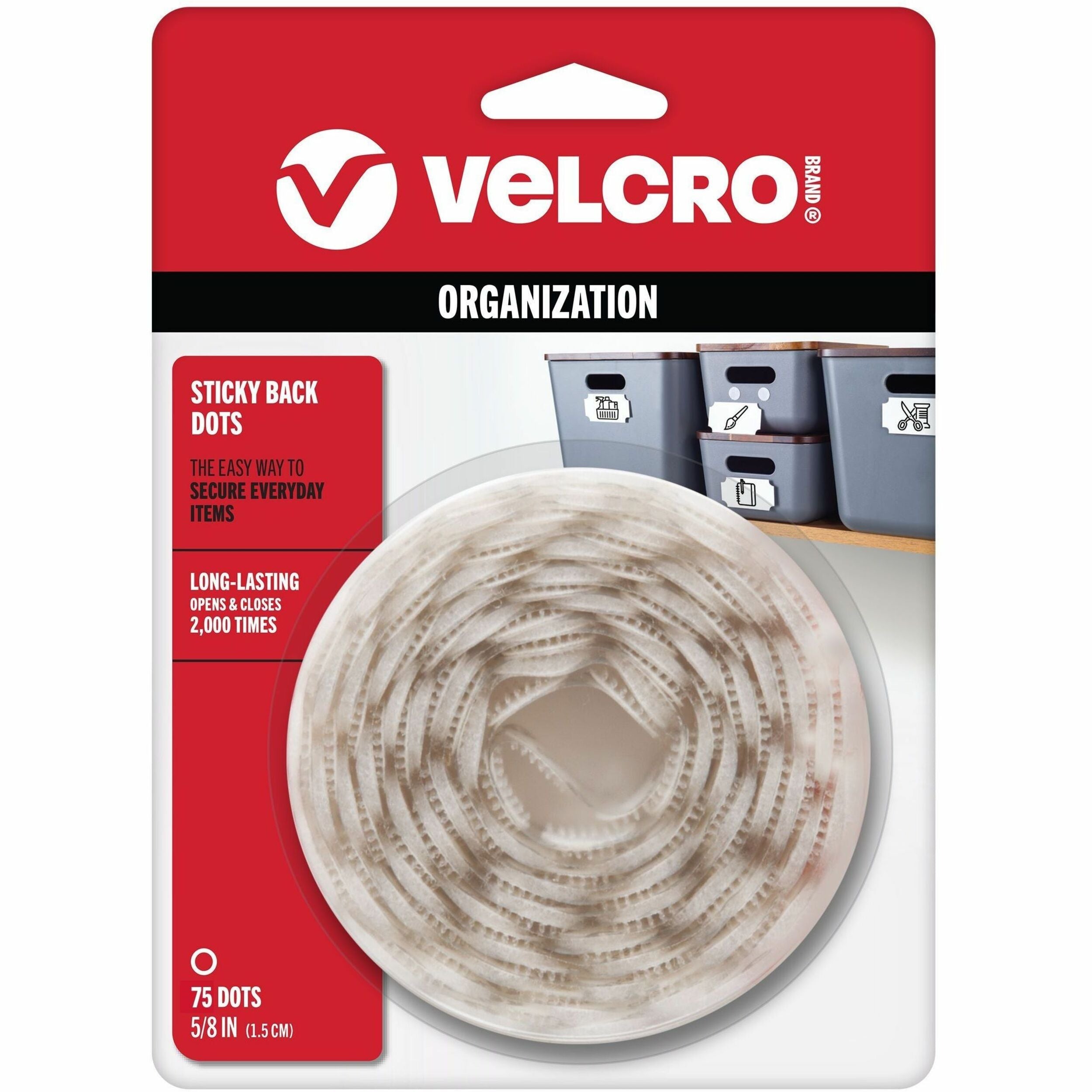 0.59" Length x 0.59" Width x 0.63" Diameter - White - Adhesive Backing - Dispenser Included - For Glass, Metal, Plastic, Wood, Tile, Indoor, Smooth Surface, Outdoor, Home, School, Office - 75 / Pack